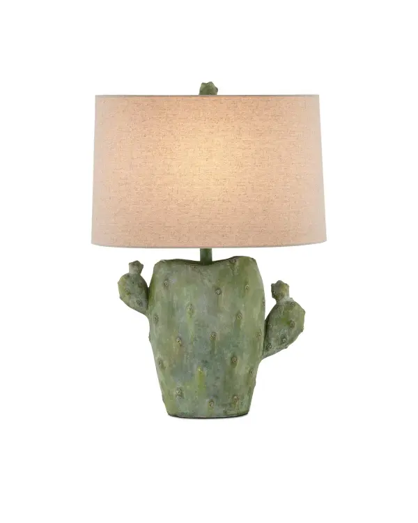 A striking oblong table lamp with hand-applied antiqued green finish creating a verdigris ombré effect. Its slender profile makes it ideal for narrow console tables and spaces near walls. Each piece is unique due to artisanal finishing.