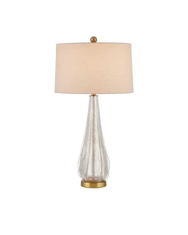 The Zyphyrine brings sculptural elegance with its hand-blown glass body featuring gold speckles throughout. The flowing organic form paired with antique brass accents creates a sophisticated focal point that works beautifully in transitional to contemporary spaces.