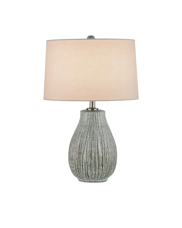 The Fidella brings gallery-worthy artistry to functional lighting with its hand-applied reactive glaze creating unique black and white patterns. Carved striations and organic bubbling add dimensional texture to the pear-shaped ceramic body.