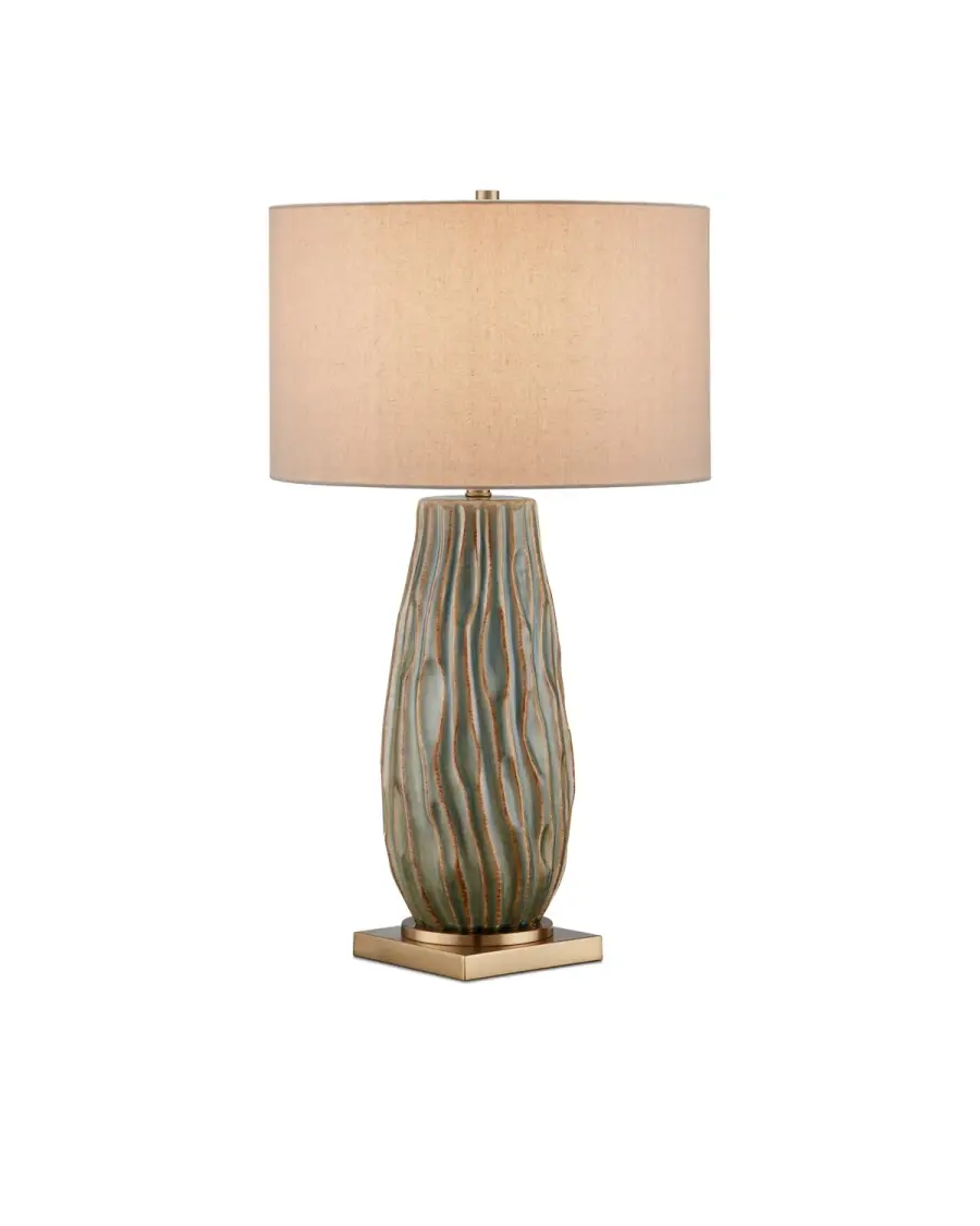 Water-borne Ceramic Table Lamp in Forest Reactive Glaze