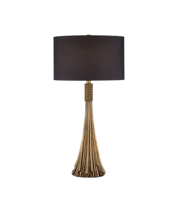 This striking table lamp captures the ornate elegance of 17th-century Baroque design with its sculptural tassel form. Cast in aluminum with an antique brass finish, it delivers high-end visual impact while remaining surprisingly lightweight.