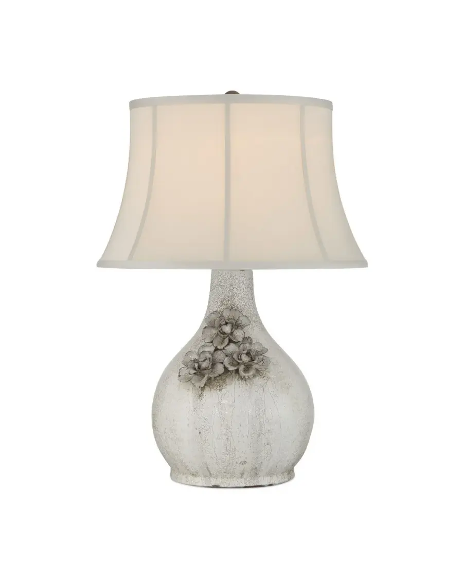Attar White Ceramic Table Lamp with Floral Detail