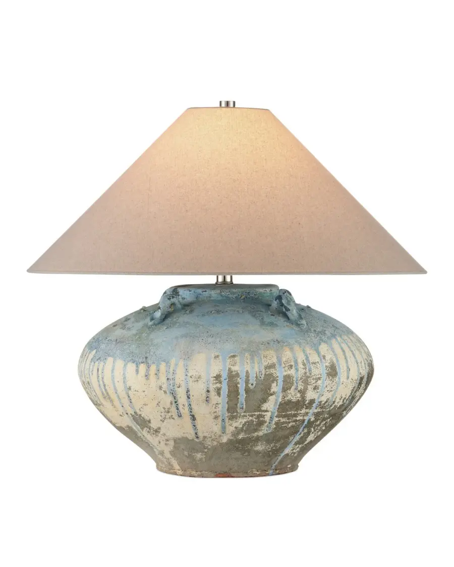 Catania Table Lamp in Antique White with Blue Drip