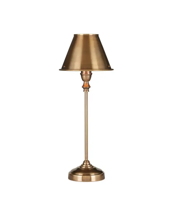 The Rowsay Table Lamp delivers classic sophistication in a compact form. Its solid brass construction and empire-style shade create warm ambient lighting perfect for intimate spaces. The slim 6.5-inch profile makes it ideal for smaller surfaces.