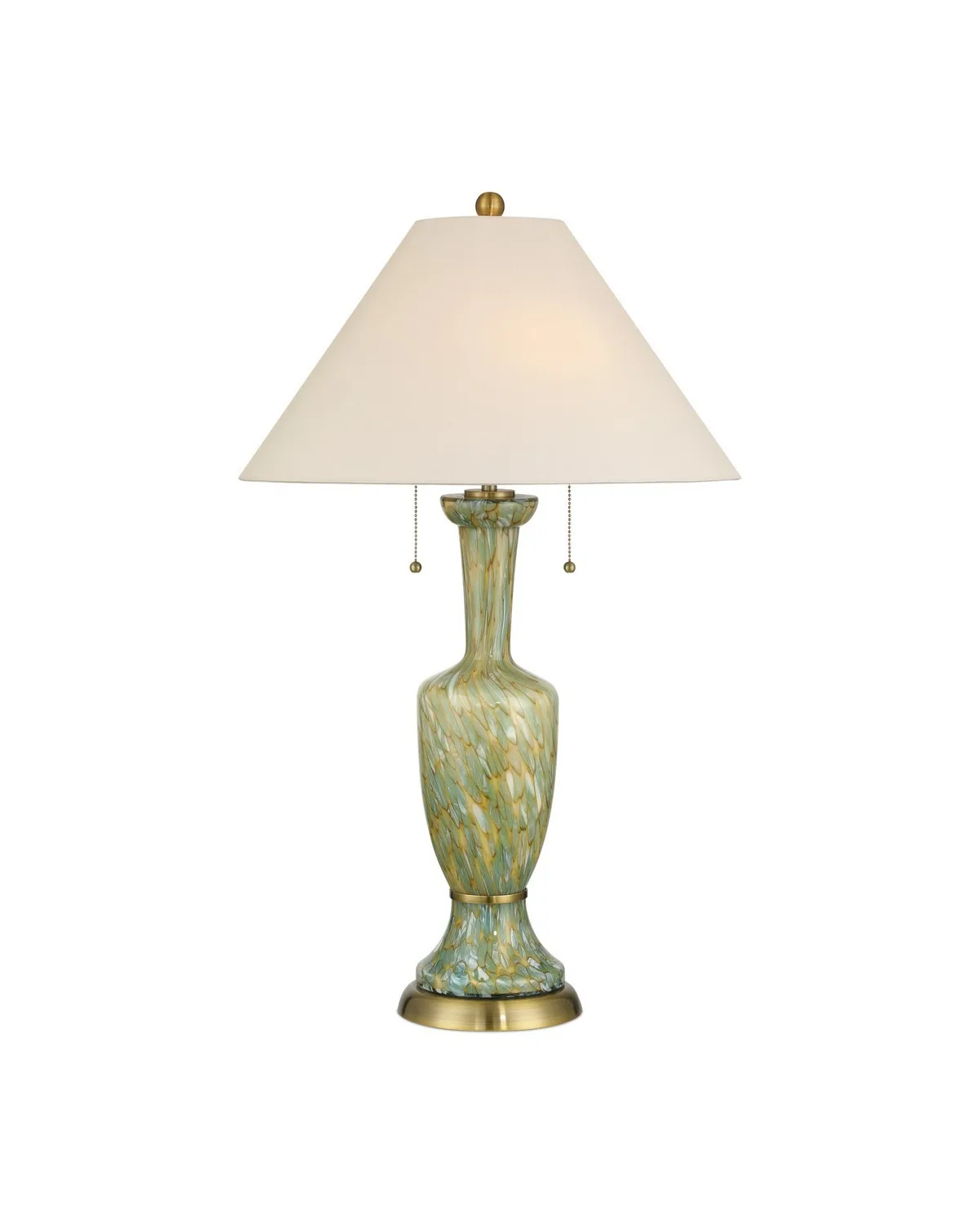 Classico Two Light Table Lamp in Green/Beige/Antique Brass