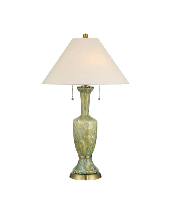 Classico Two Light Table Lamp in Green/Beige/Antique Brass