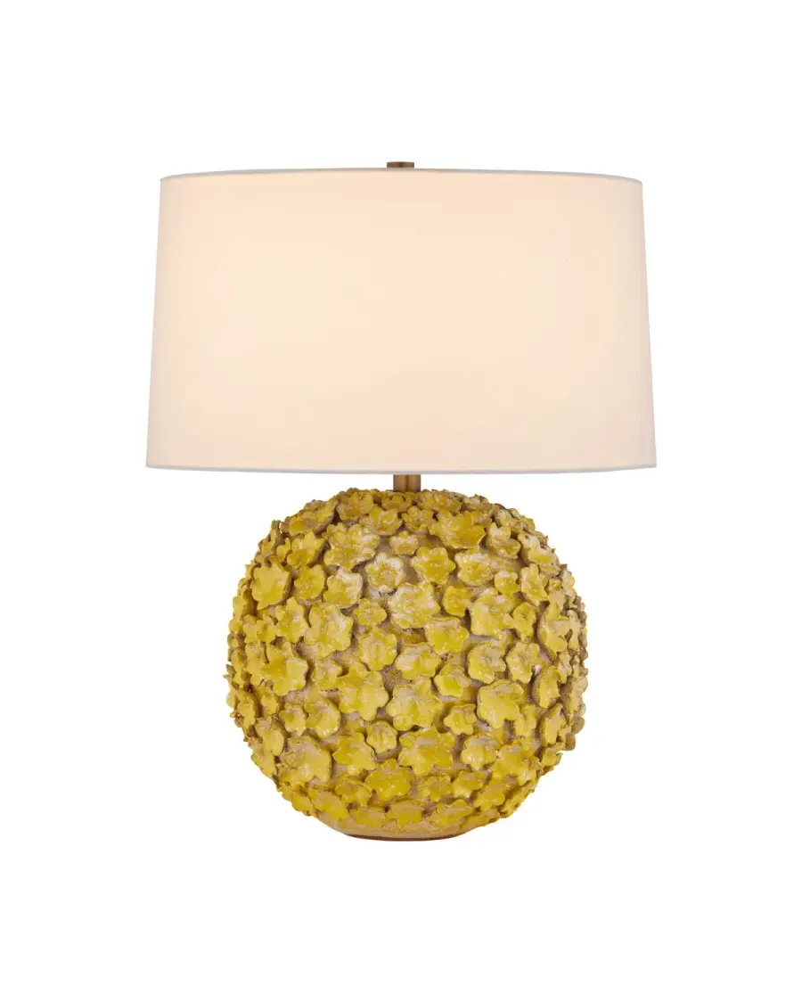 Mantilla Yellow Ceramic Table Lamp with Azalea Flowers