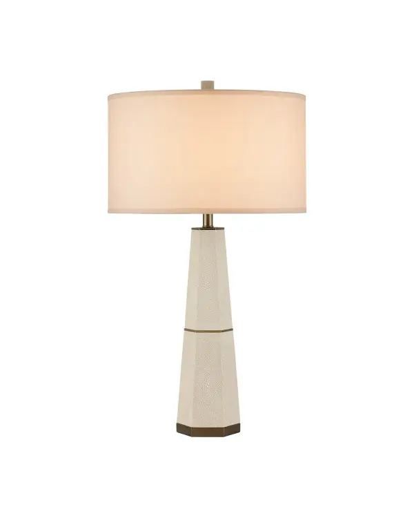 The Galuchat brings textural elegance with its ivory faux shagreen finish and brass hardware. The telescoping body and tailored drum shade create a refined silhouette perfect for transitional interiors seeking coastal sophistication.