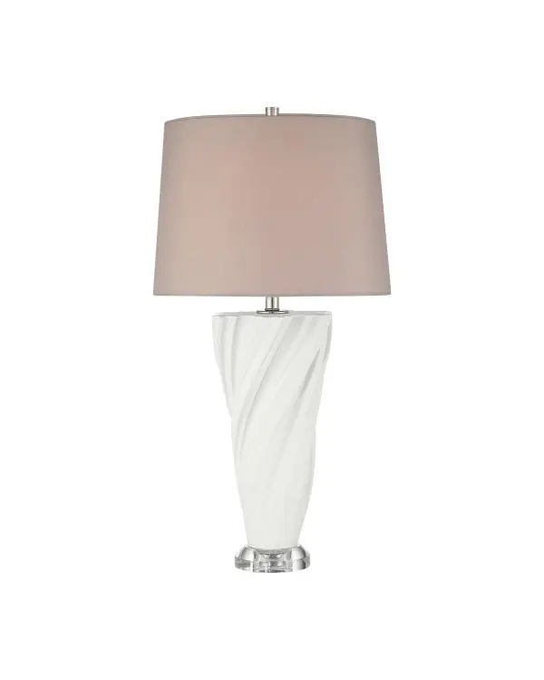 The Ascension Table Lamp showcases innovative 3D-printed porcelain technology in a flowing, organic form that pairs beautifully with its optic crystal base. The sophisticated design combines traditional materials with modern manufacturing for a unique statement piece.