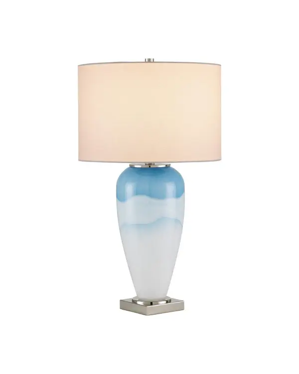 The Heaven Table Lamp transforms the classical amphora form into a contemporary art piece with its fluid, wave-inspired silhouette and bi-color glaze. The high-gloss ceramic body creates visual movement while the polished nickel base adds modern precision.