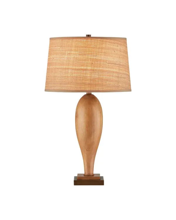 A stunning fusion of artisanal craftsmanship and mid-century modernism. The hand-turned wooden body showcases natural grain and warmth, while the grasscloth shade adds sophisticated texture. Perfect for spaces seeking organic elegance.