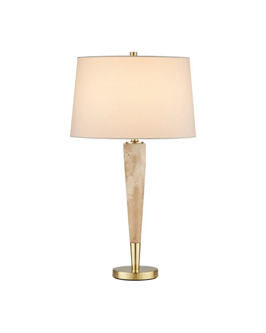 Battus One Light Table Lamp in Natural Travertine & Satin Brass