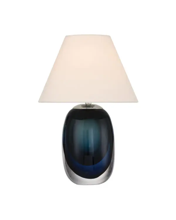The Danza combines mouth-blown art glass in layered blue, amber, and clear tones with cordless LED convenience. Its compact 10-inch width and touch-switch operation make it ideal for flexible placement without outlet constraints.