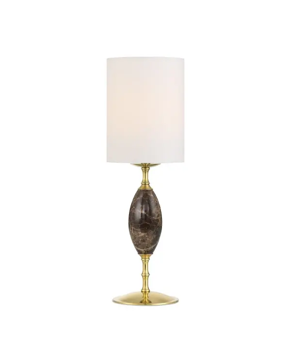 The Marche combines sophisticated materials with modern convenience. Its brass-framed body showcases a coffee-colored marble insert, while cordless LED technology and touch control make it perfect for flexible placement anywhere.