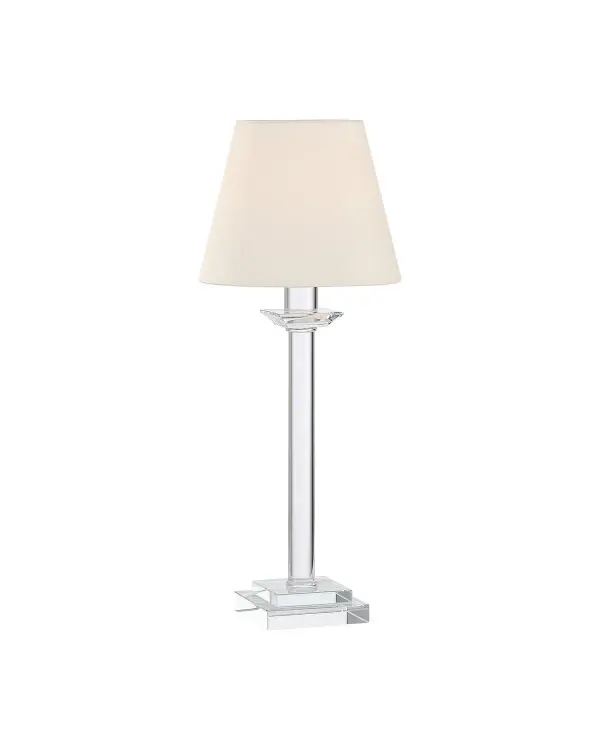 A sophisticated portable lighting solution featuring clear optic crystal construction with polished nickel accents. The cordless rechargeable design offers exceptional versatility for any space requiring flexible, elegant illumination.