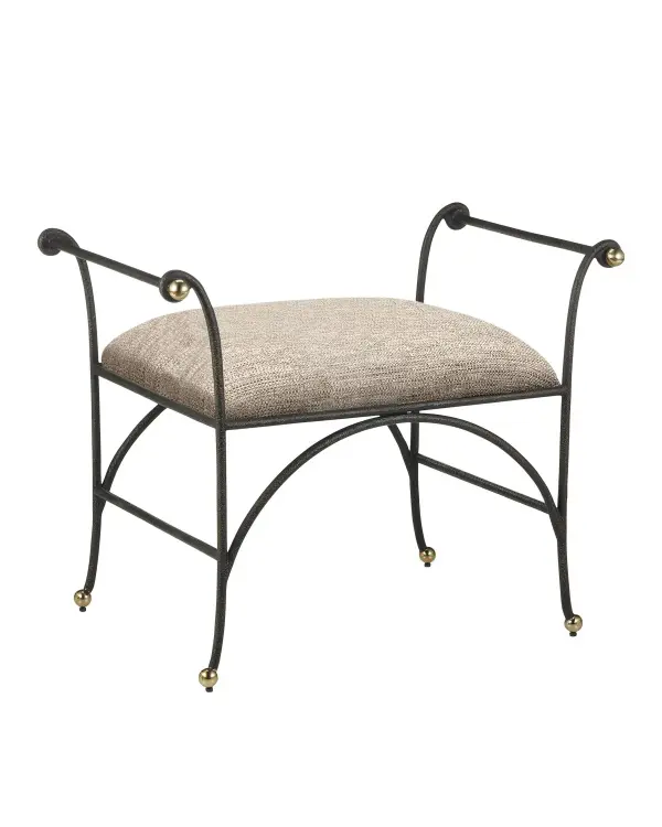 The Mabel Ottoman combines industrial-inspired textured steel with refined polished brass details. Its generous 22-inch seat and performance fabric make it both stylish and practical for everyday use.