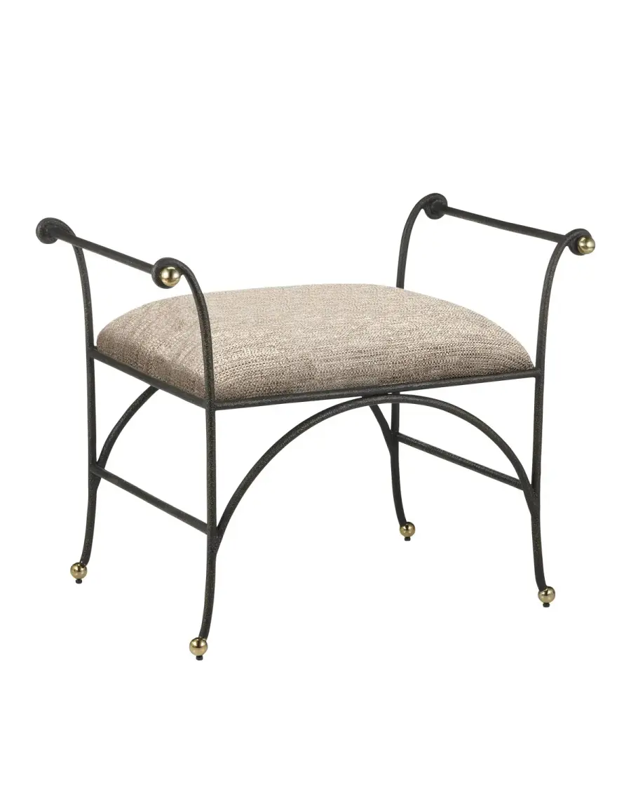 Mabel Ottoman in Antique Black with Polished Brass
