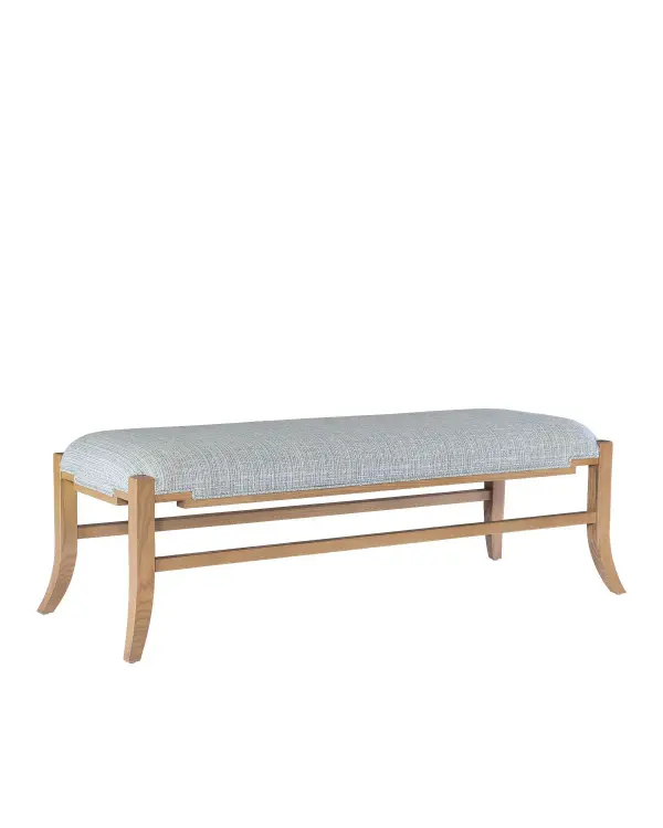 The Melanie Bench combines classical Greek design elements with modern functionality. Its blonde ash wood construction and stepped upholstery details create visual interest, while the performance fabric ensures durability.