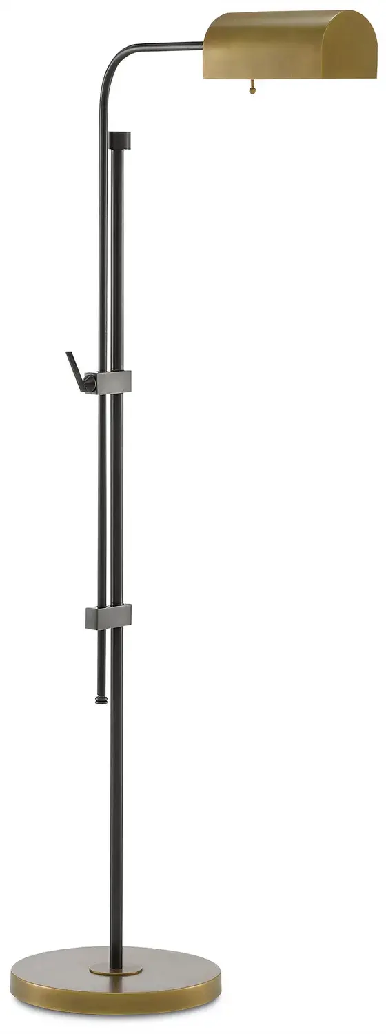 The Hearst Floor Lamp combines oil-rubbed bronze and antique brass finishes for an industrial aesthetic with transitional appeal. Its interlocking stem design and nostalgic pull chain add character to modern and traditional spaces alike.