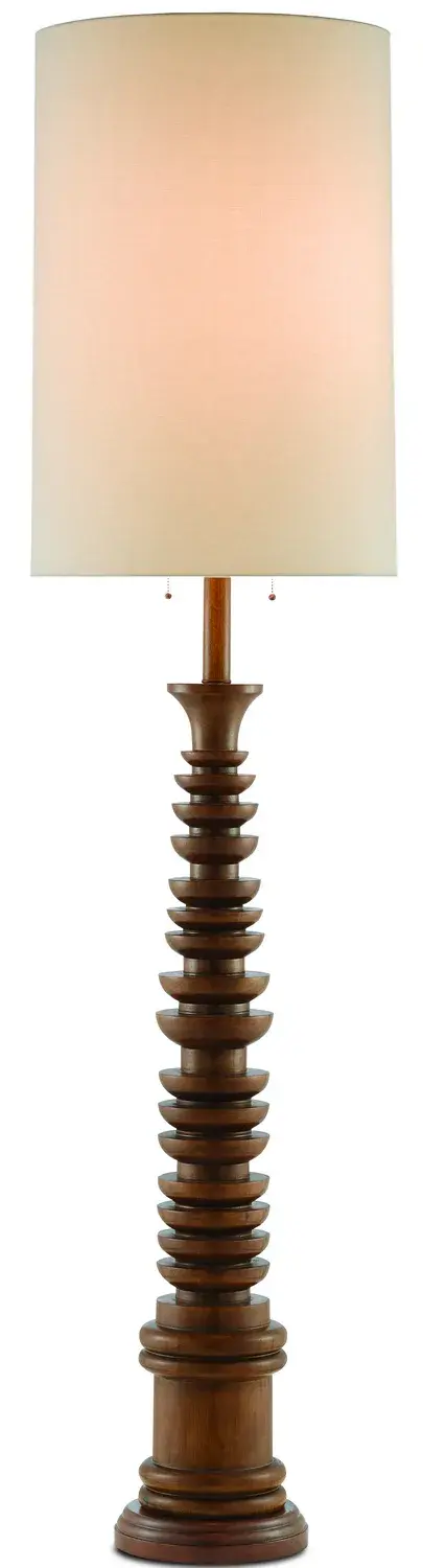 The Malayan Floor Lamp brings organic elegance with its fluted rubber wood stem and tall eggshell linen shade. At 80 inches, it makes a commanding statement while maintaining a natural, elemental aesthetic.