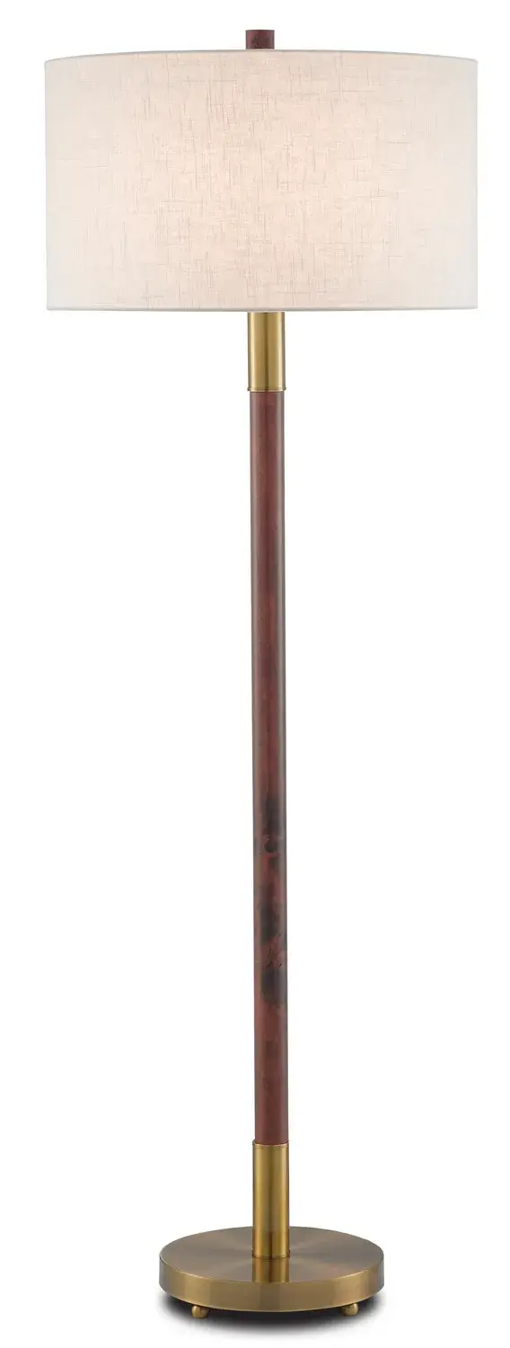 The Bravo Floor Lamp combines rich mahogany rubberwood with antique brass accents for a sophisticated traditional look. Its generous 22-inch shade provides ample reading light, while the 3-way switch offers lighting flexibility.