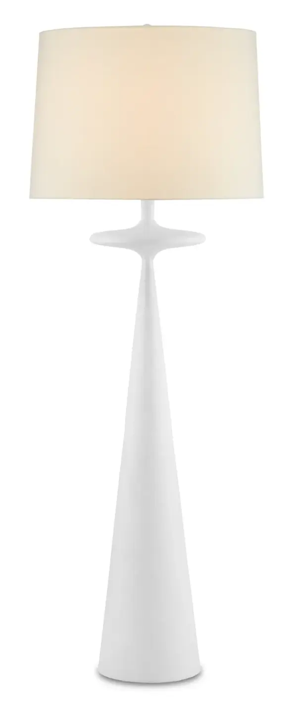 The Giacomo Floor Lamp is a striking sculptural piece that doubles as functional lighting and contemporary art. Its cast aluminum construction in gesso white finish creates a bold statement in mid-century modern interiors.