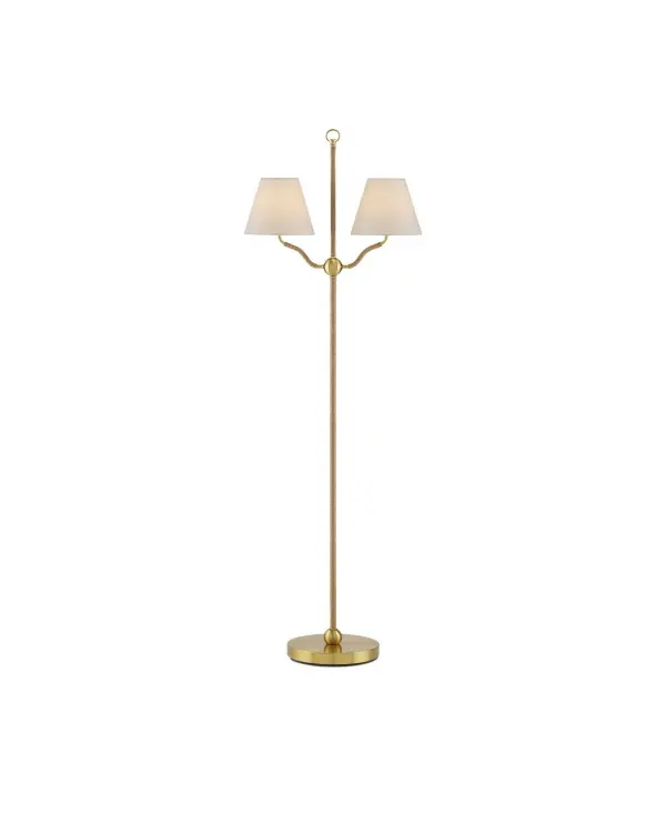 Sirocco Two Light Floor Lamp in Antique Brass/Natural