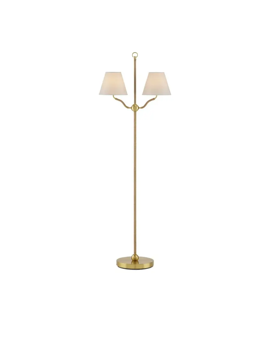 Sirocco Two Light Floor Lamp in Antique Brass/Natural