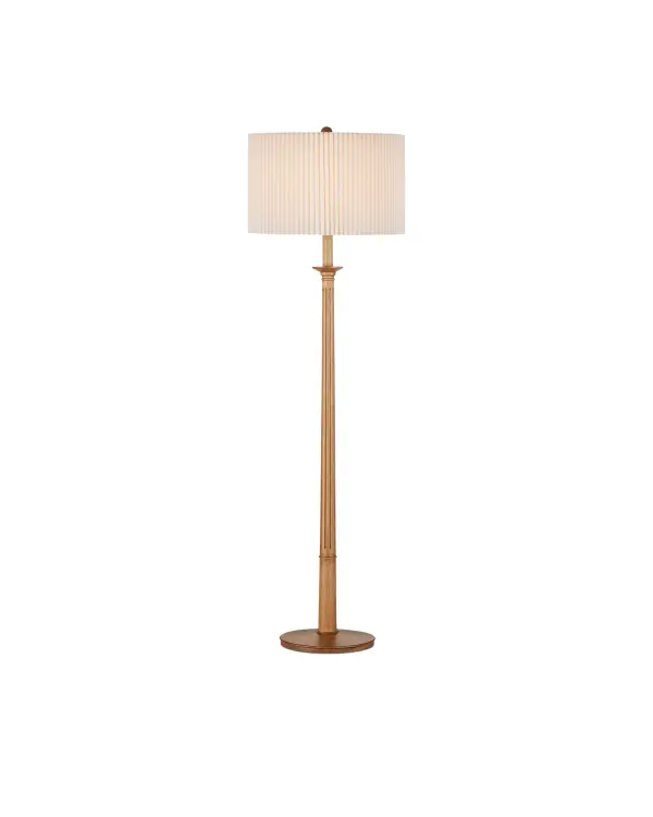 The Mitford Floor Lamp brings refined sophistication with its turned wood column design and knife-pleated bone linen shade. The natural wood finish and textural details create a timeless accent piece that works beautifully in traditional and transitional interiors.
