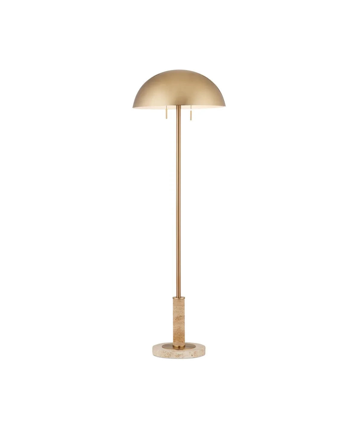 Miles Two Light Floor Lamp in Natural Travertine & Polished Brass