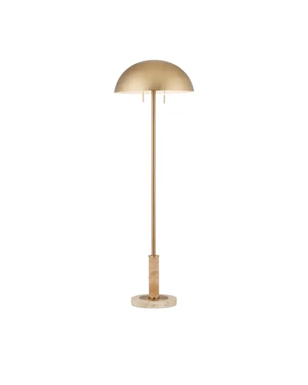 Miles Two Light Floor Lamp in Natural Travertine & Polished Brass