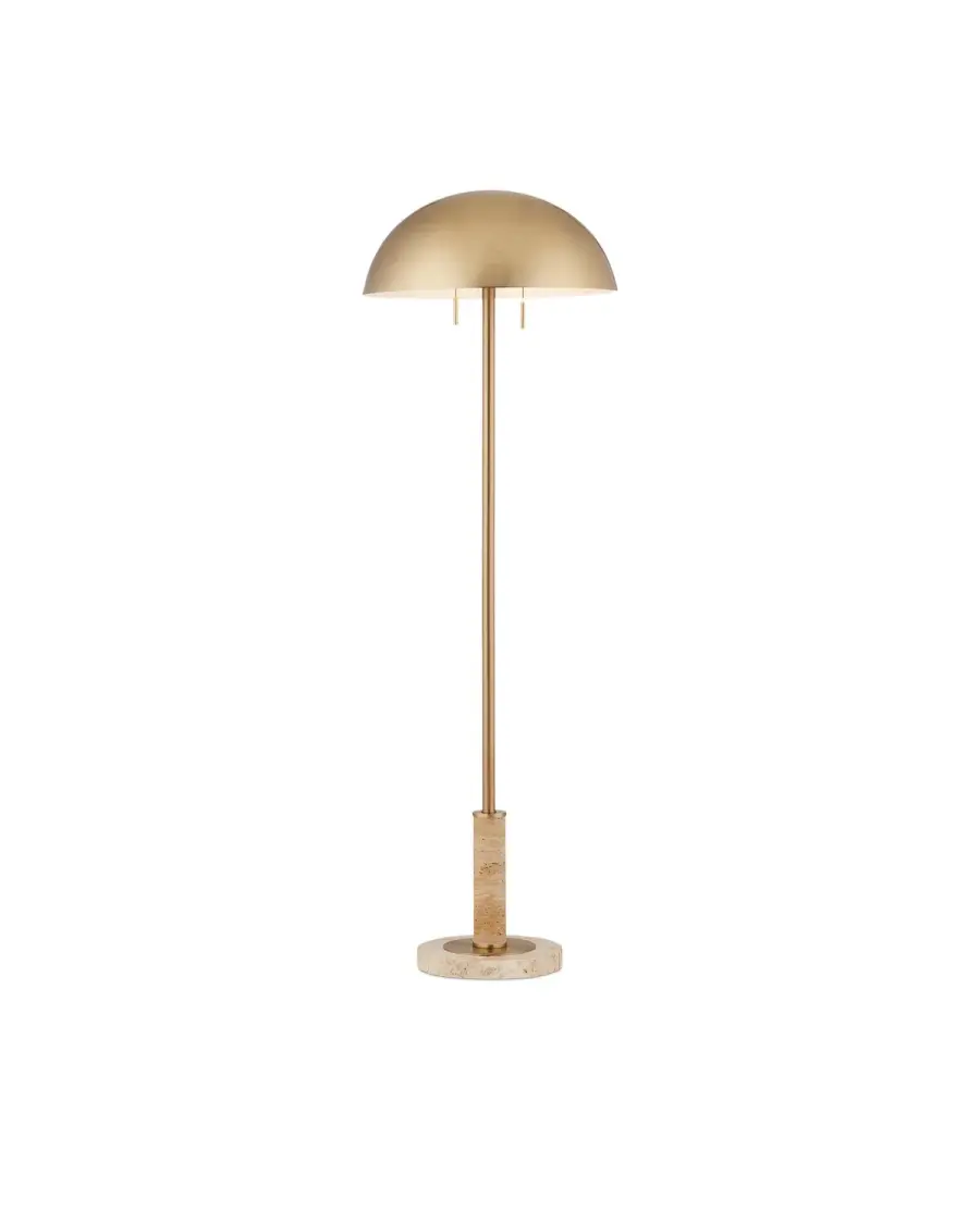 Miles Two Light Floor Lamp in Natural Travertine & Polished Brass
