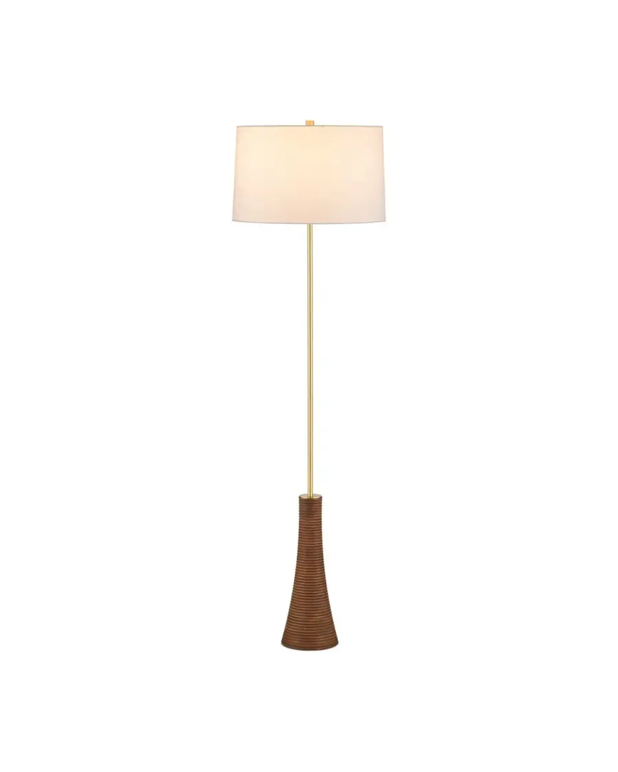 Lathe One Light Floor Lamp in Natural/Brushed Brass