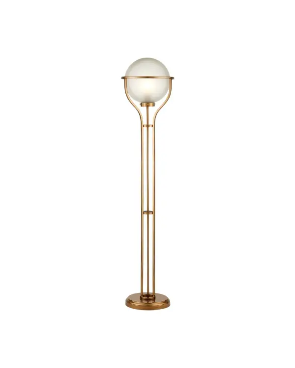 The Metropolis Floor Lamp brings sophisticated European design to any space with its open metalwork frame and frosted glass globe. The metallic champagne finish adds warmth while the 65-inch height provides excellent ambient lighting.