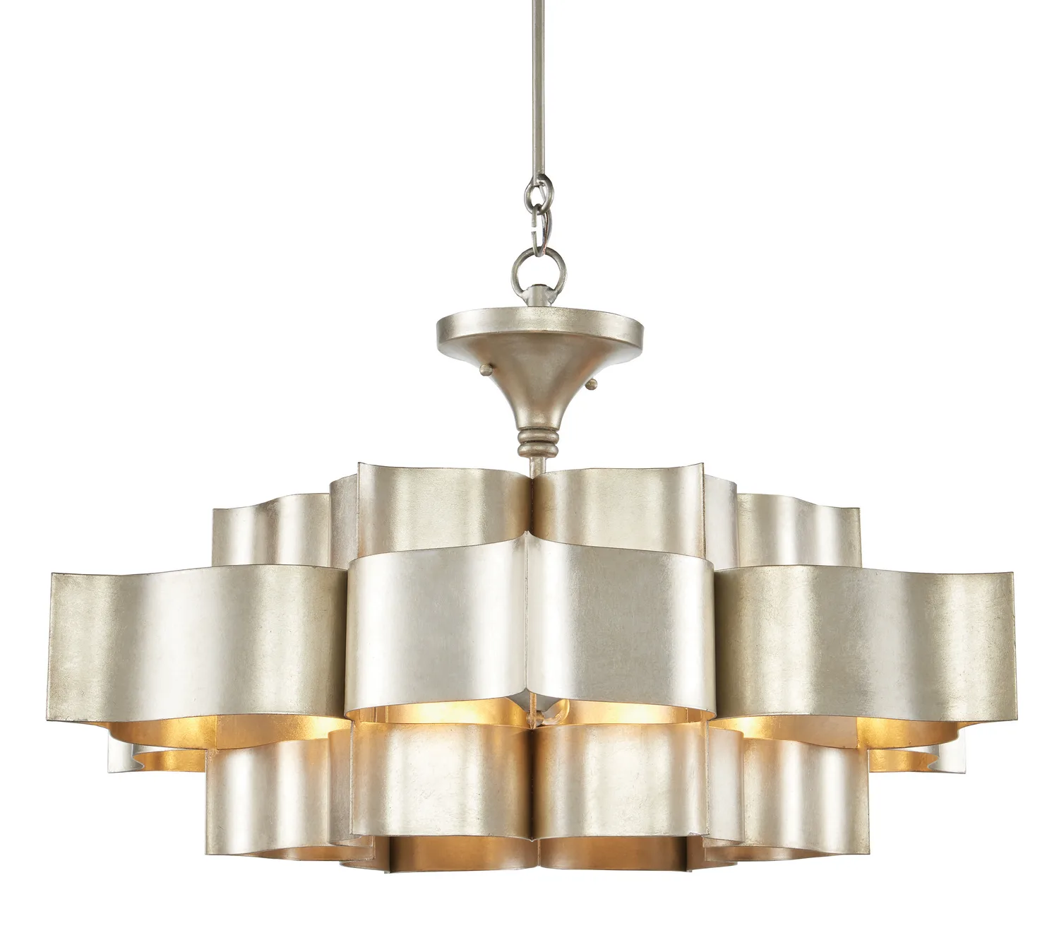 Grand Lotus Six Light Chandelier in Contemporary Silver Leaf