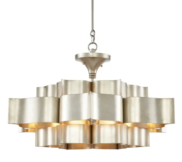 Grand Lotus Six Light Chandelier in Contemporary Silver Leaf