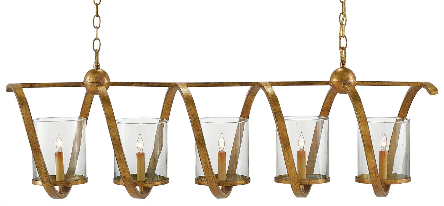 Maximus Five Light Chandelier in Washed Gold Leaf