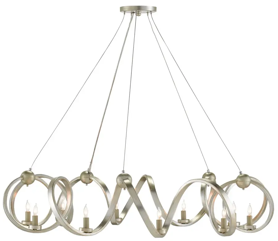 Ringmaster Ten Light Chandelier in Contemporary Silver Leaf