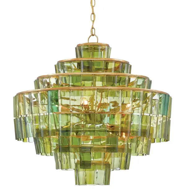 A conversation-starting chandelier that transforms recycled wine bottles into luminous art. The natural green glass paired with dark gold creates sophisticated warmth perfect for dining spaces seeking sustainable style with personality.