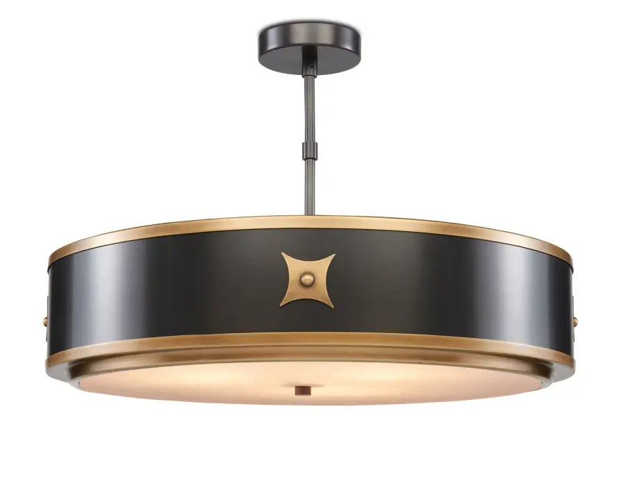 Huntsman Three Light Pendant in Satin Black/Antique Brass