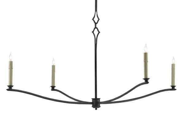The Knole chandelier combines industrial simplicity with refined details. Its 49-inch span and subtly curved arms create visual interest without overwhelming the space, while the French black finish adds sophistication.