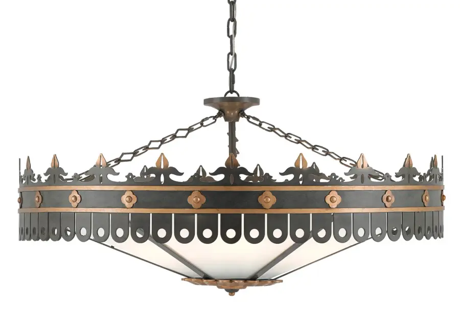 Berkeley Six Light Chandelier in Antique Gold/Moss Gray