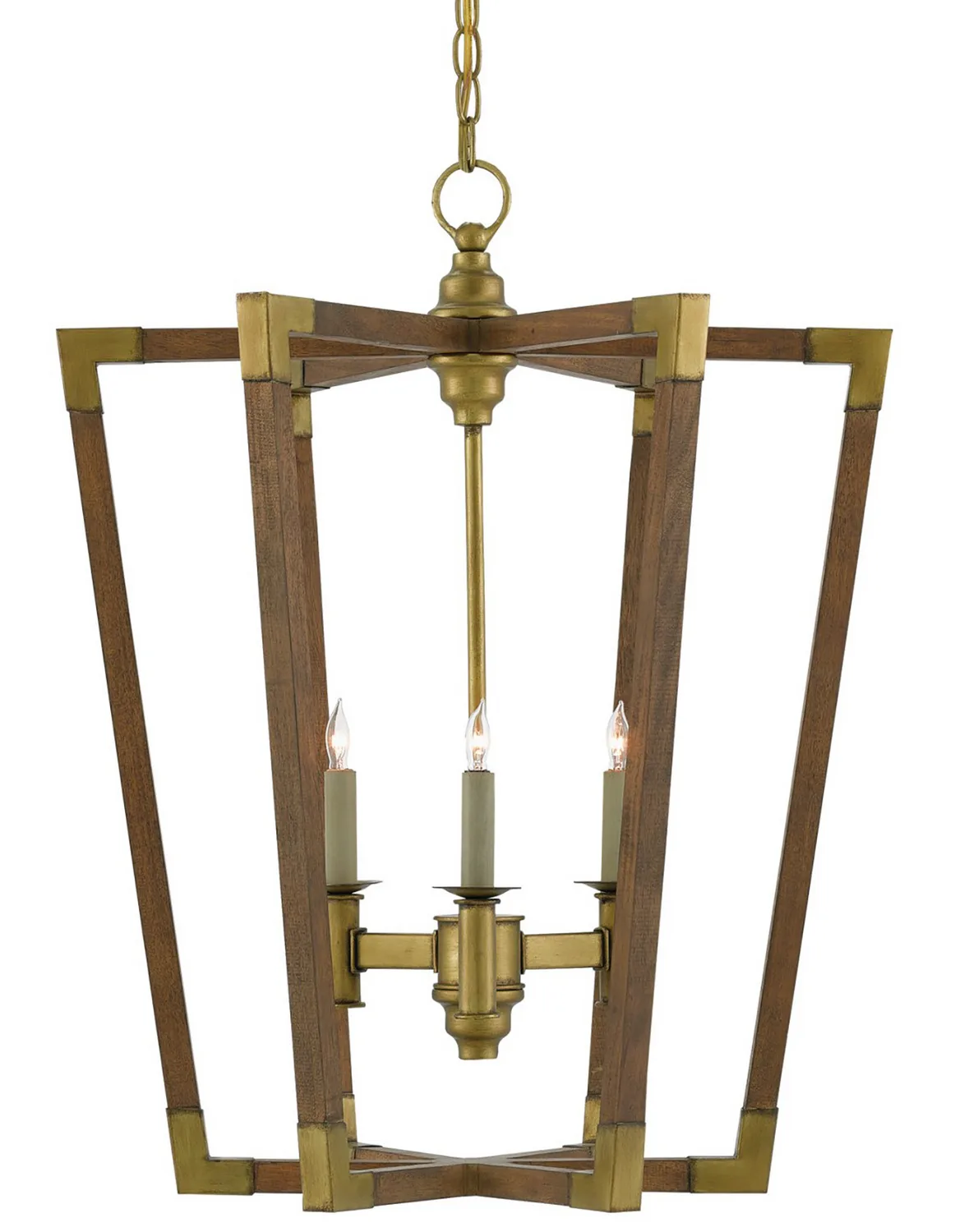 Bastian Three Light Lantern in Chestnut/Brass