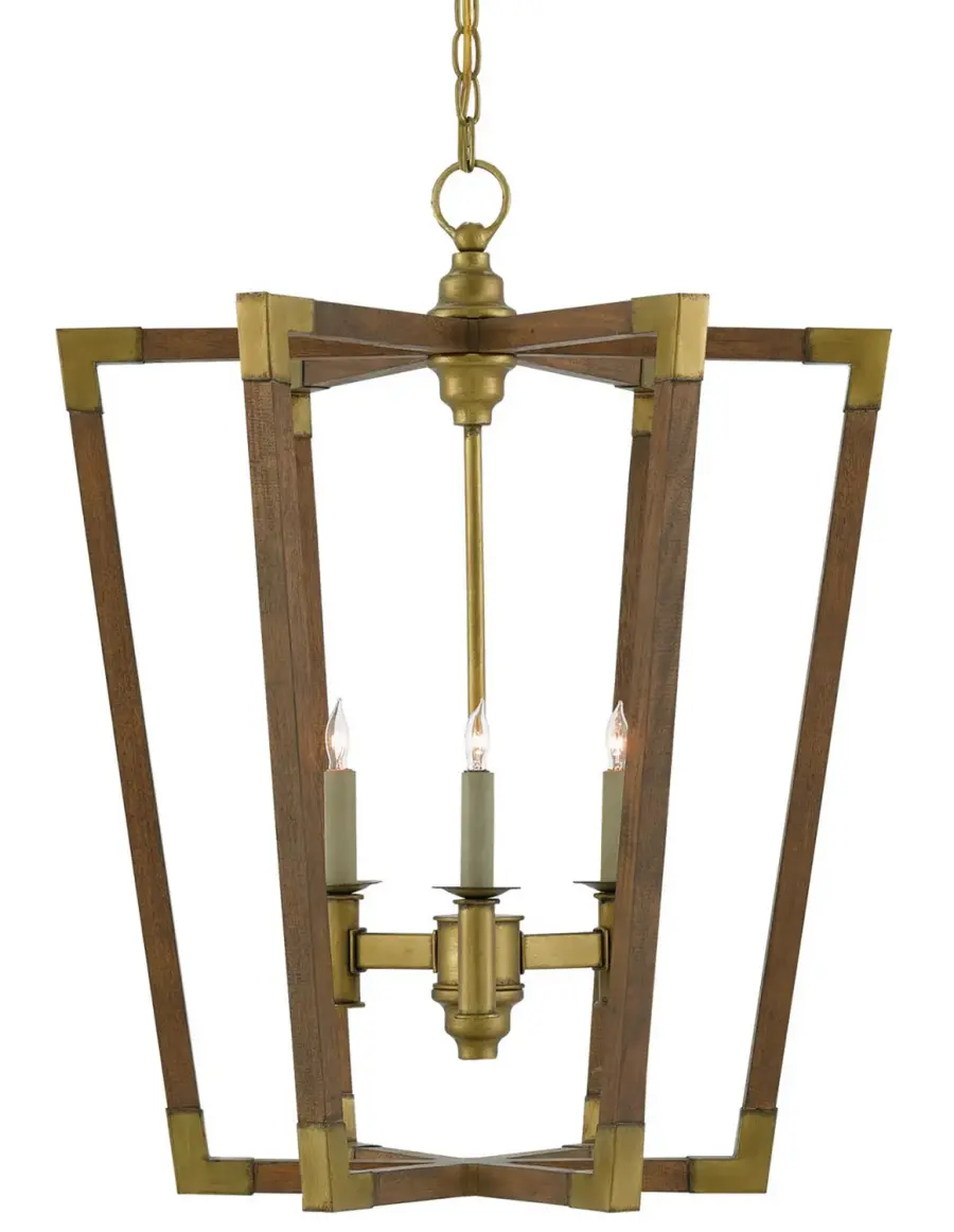 Bastian Three Light Lantern in Chestnut/Brass