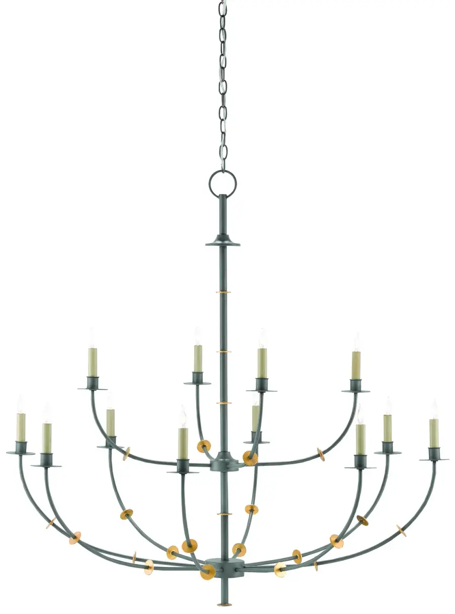 Balladier 12-Light Chandelier in Hiroshi Gray/Contemporary Gold Leaf