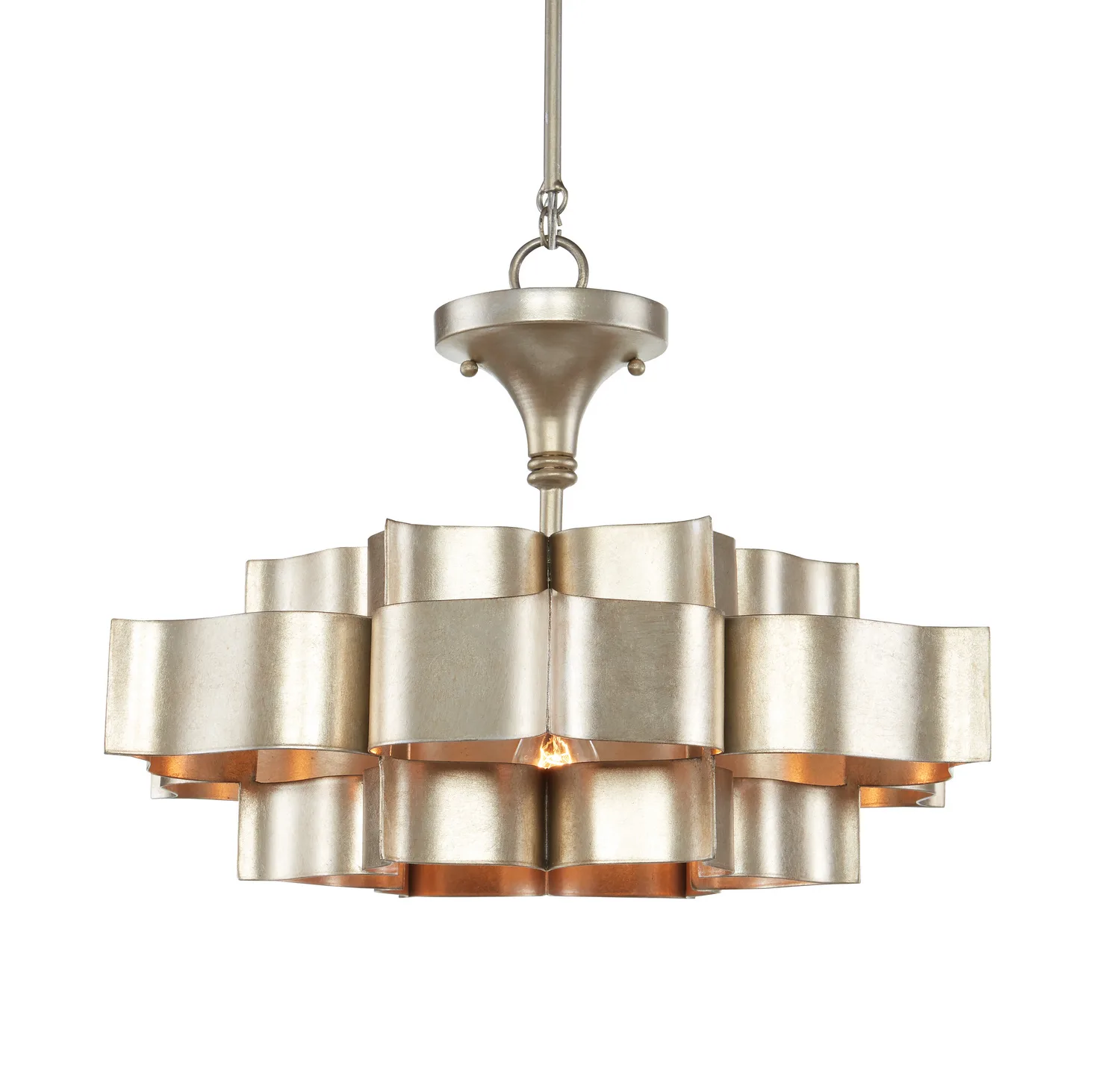 Grand Lotus One Light Chandelier in Contemporary Silver Leaf