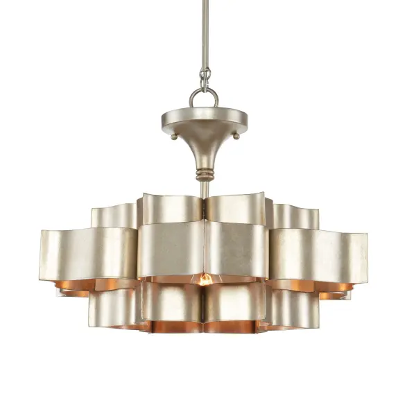 Grand Lotus One Light Chandelier in Contemporary Silver Leaf
