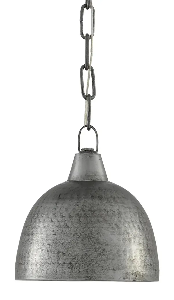 The Earthshine pendant delivers authentic industrial style in a compact 8-inch profile. Its hammered blackened steel exterior contrasts beautifully with a luminous interior, creating warm ambient glow. Ideal for tight spaces needing character.