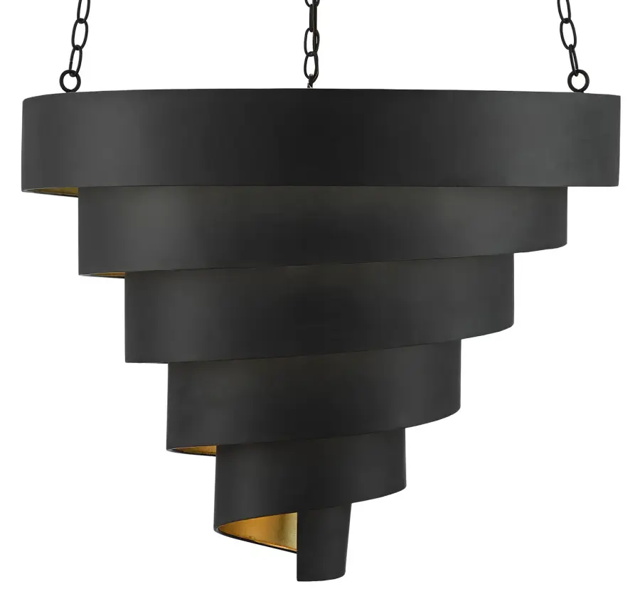 Chiffonade Large Pendant in Antique Black with Contemporary Gold Leaf
