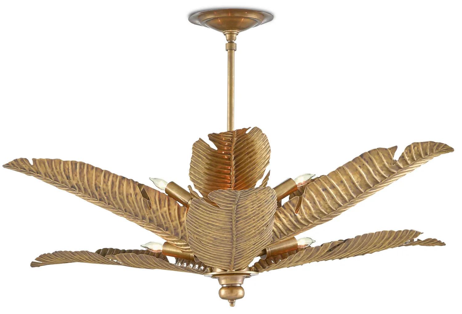 Tropical Six Light Semi-Flush Mount in Vintage Brass